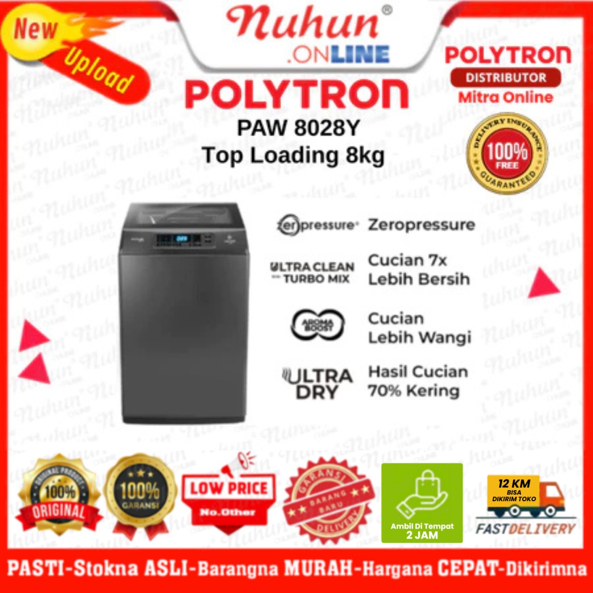 Polytron Mesin Cuci Top Loading PAW 8028Y 8kg