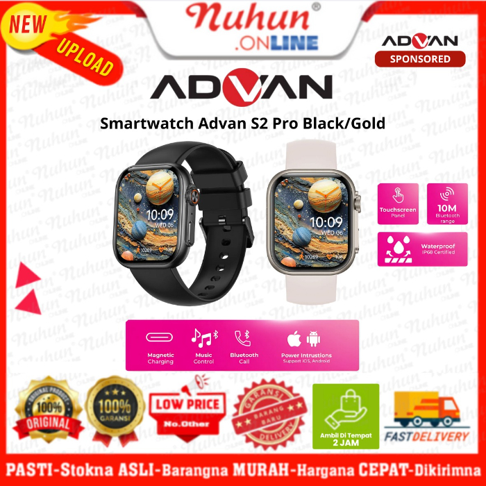 Advan Smartwatch S2 Pro AMOLED 1.95" Clear Display Ai Voice Black / Gold