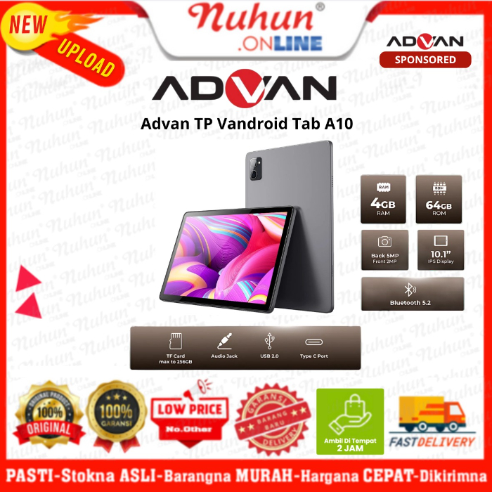 Advan TP Vandroid Tab A10 Wifi 4GB/64GB 10.0" IPS Screen Tablet 5000mAh Android 14