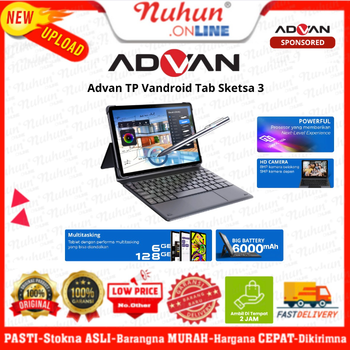 Advan TP Vandroid Tab Sketsa 3 6GB / 128GB 10.1" HD IPS Tiger T606 Android 13 Dual sim Card