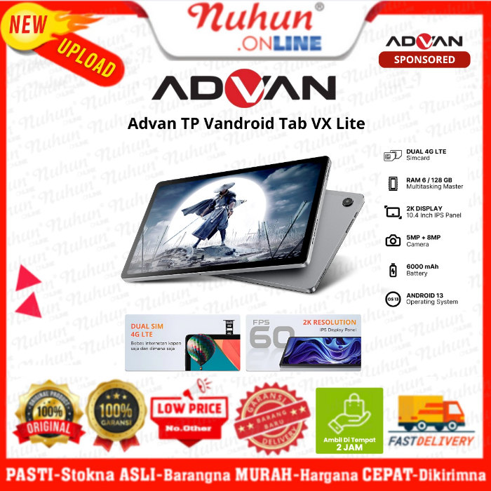 Advan TP Vandroid  Tab VX Lite 6GB / 128GB 10.4" Octa Core 2.0Ghz Dual Sim Card 4G LTE