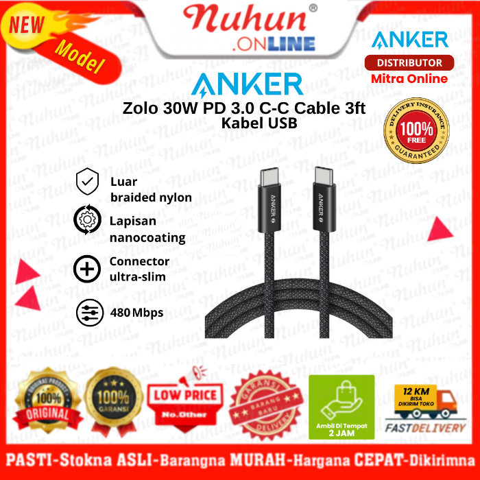 Anker Kabel USB Zolo 30W PD 3.0 C-C Cable 3ft