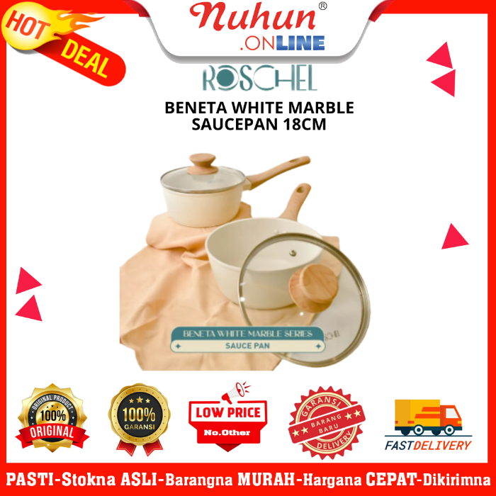Beneta White Marble Saucepan 18cm Glass Roschel RPW-208