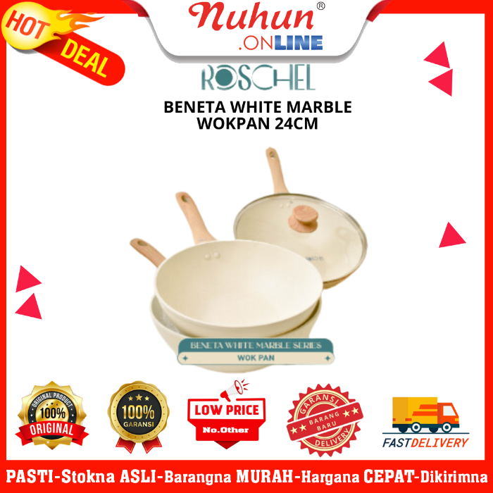 Beneta White Marble Wokpan 24cm Roschel RPW-324