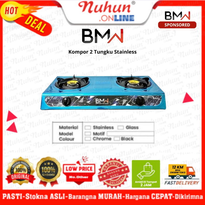 BMW Kompor 2 Tungku Stainless Steel  Anti Lengket