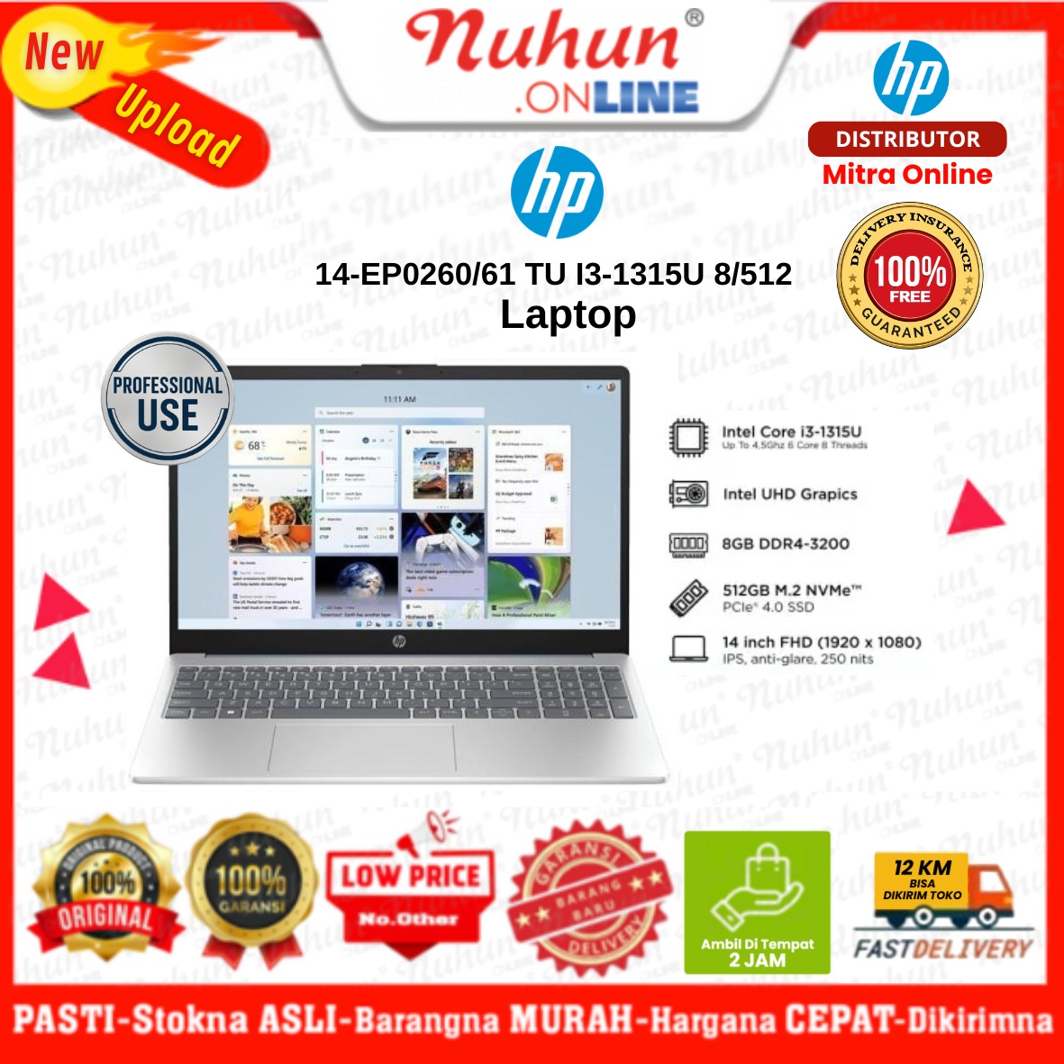 HP Laptop 14-EP0260/61 TU I3-1315U 8/512 GB Win 11 OHS