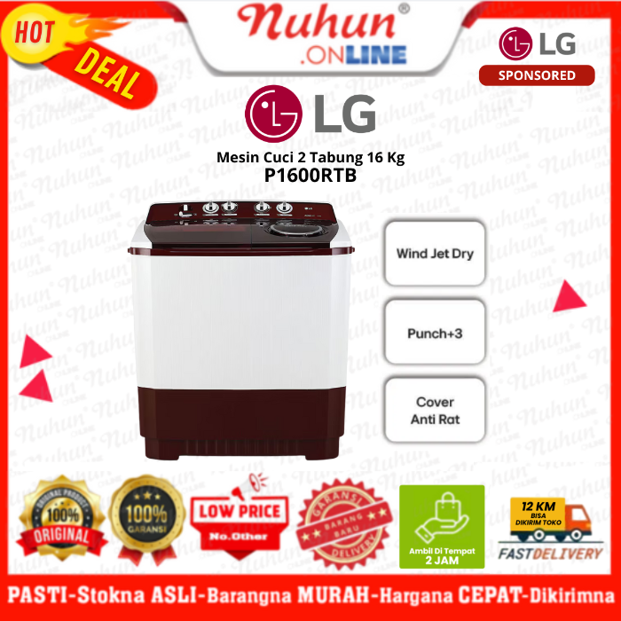 LG Mesin Cuci 2 Tabung 16KG P1600 RTB