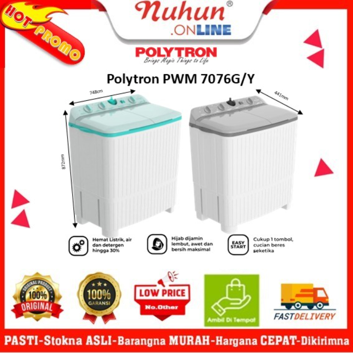 Polytron Mesin Cuci 2 Tabung 7 Kg PWM-7076