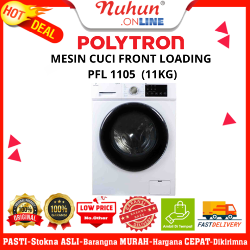 Polytron Mesin Cuci 1 Tabung Front Loading inverter 100% kering Wonderwash Washer Dryer 11 KG - PFL