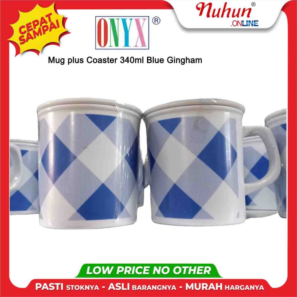 ONYX Mug plus Coaster 340ml Blue Gingham