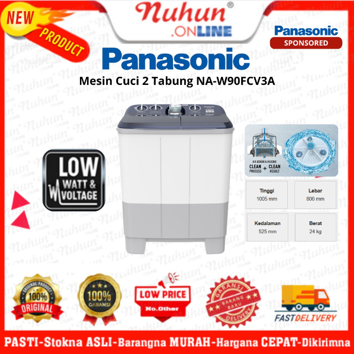 Panasonic Mesin Cuci 2 Tabung NA-W90FCV3A 9 Kg