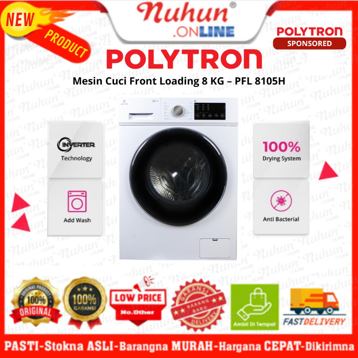 Polytron Mesin Cuci 8 Kg PFL 8105H Front Loading inverter