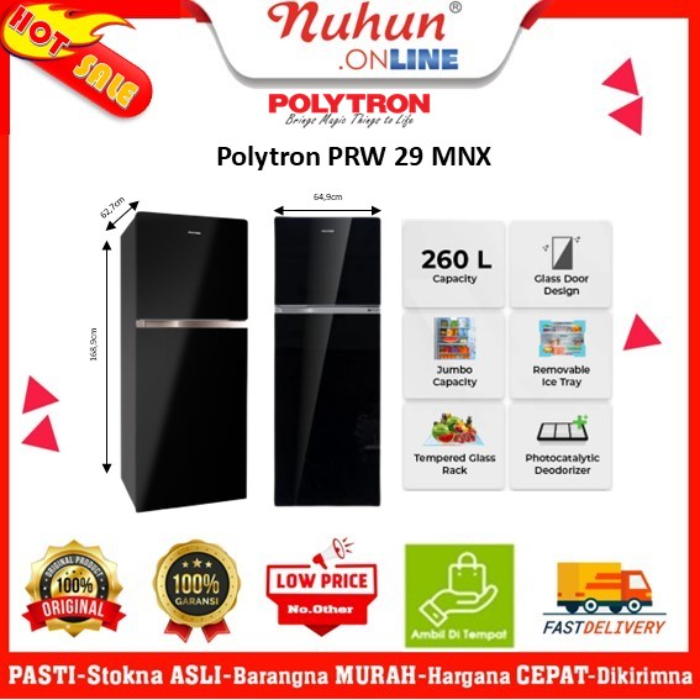 Polytron Belleza JUMBO Kulkas 2 Pintu 260 Liter PRW 29MNX