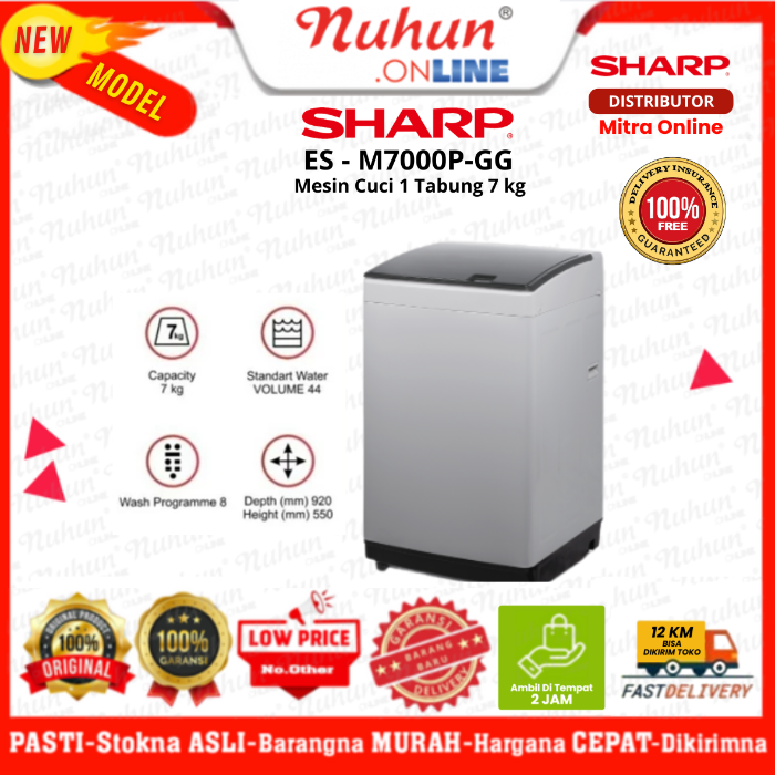 Sharp Mesin Cuci 1 Tabung ES-M7000P-GG 7kg