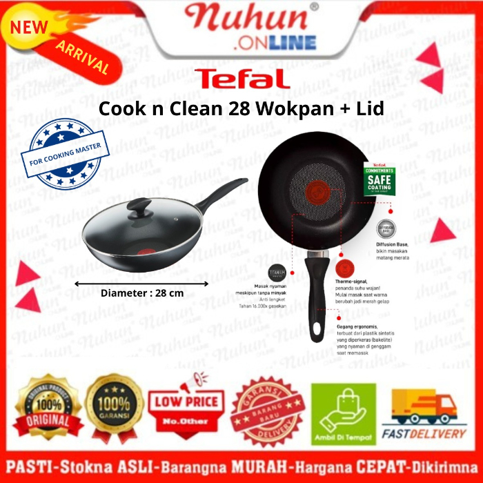 Tefal Wajan Anti Lengket / Penggorengan / Pan Cook & Clean Wokpan 28cm + Tutup