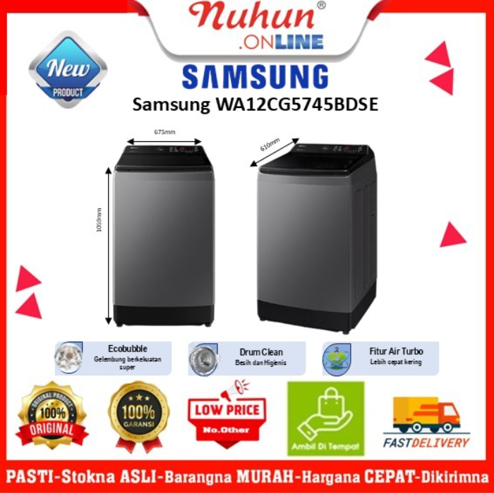 Samsung Mesin Cuci 1 Tabung WA12CG5745BDSE Ecobubble™  Top load Washer 12 kg