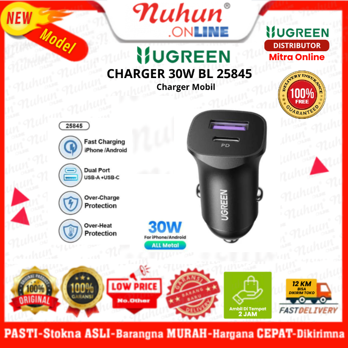 UGREEN Car Charger 30W BL USB A + PD Type C Fast Charging