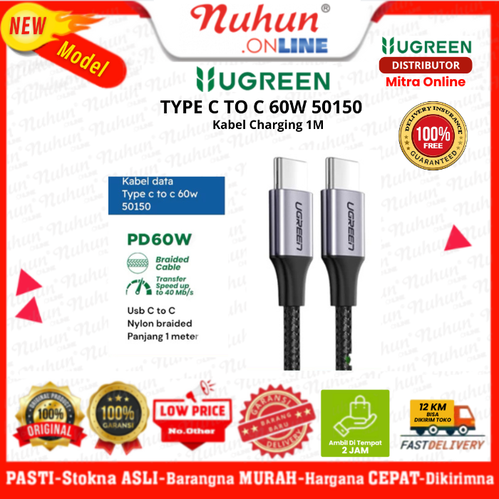 UGREEN Kabel Charger Type C To C 60W Nylon 1M 50150