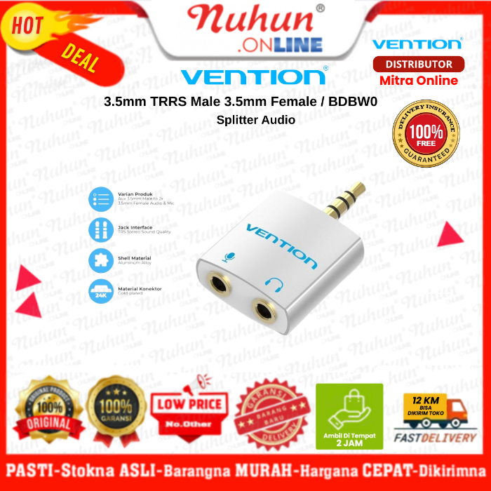 Vention BDB Aux Audio + Mic Splitter 3.5mm Male to 2 Female BDBWO