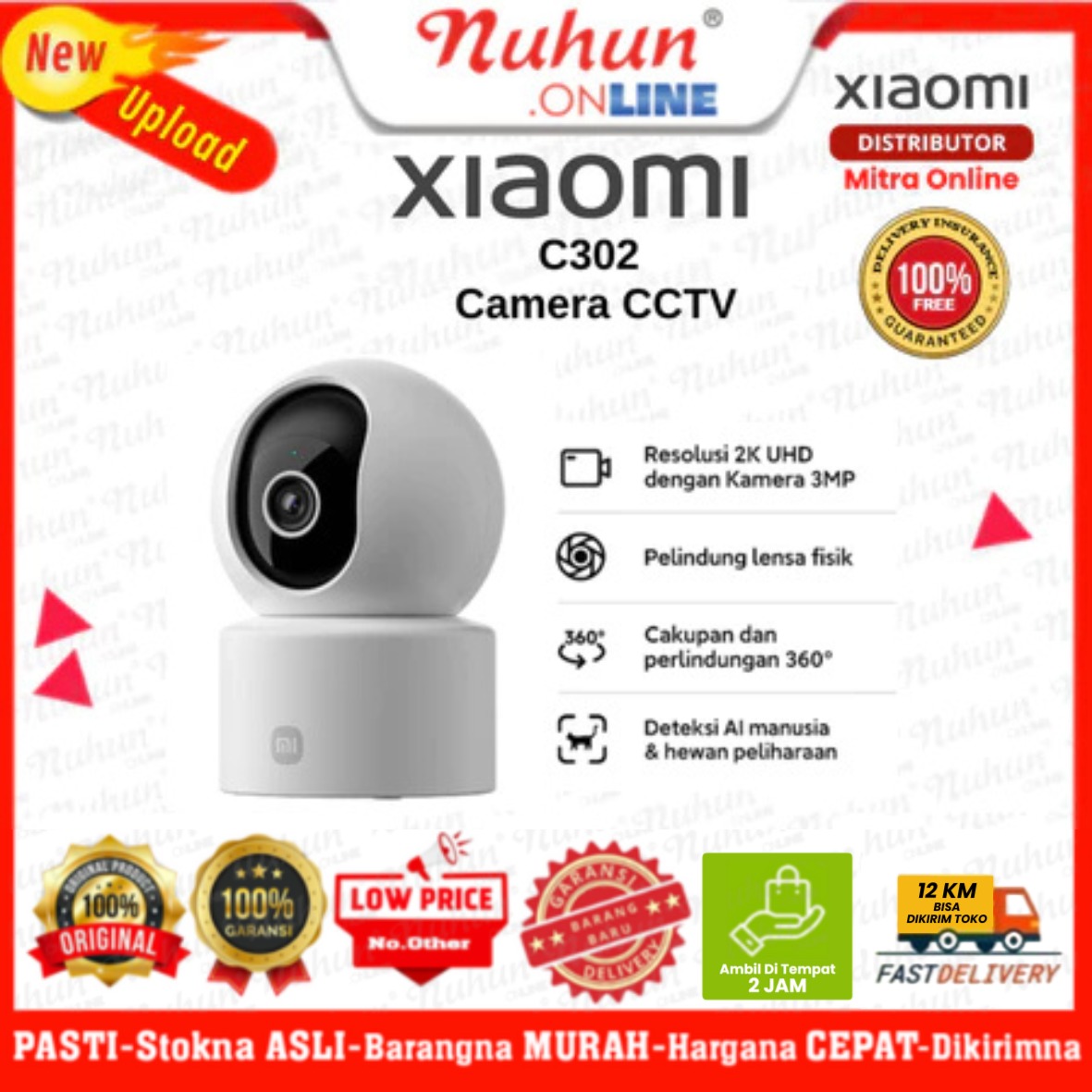 Xiaomi Smart Camera C302 | Resolusi 2K UHD dengan Kamera 3MP | Pelindung lensa fisik | Cakupan dan p