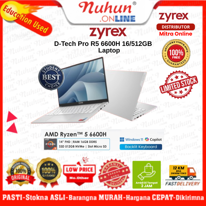 Zyrex Laptop D-Tech Pro V1 Ryzen 5 6600H 16GB 512GB W11